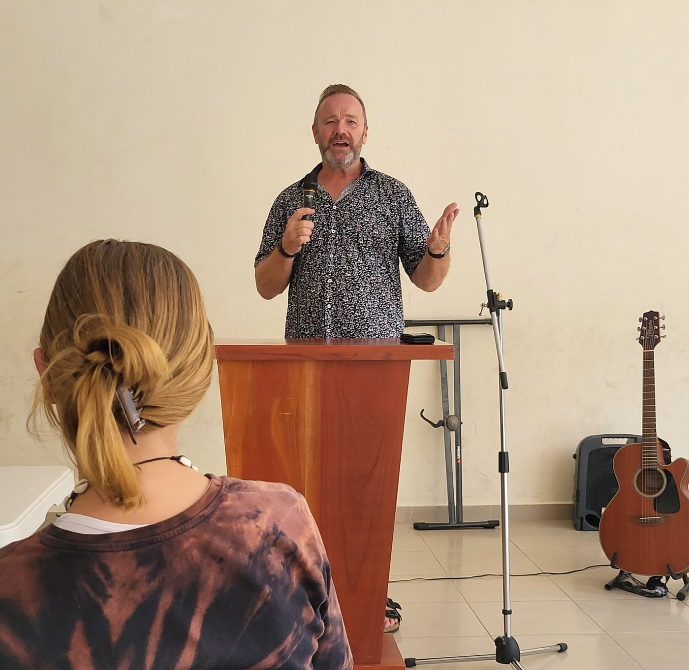 Sunday worship at Providence Church Coronado — preaching from the pulpit